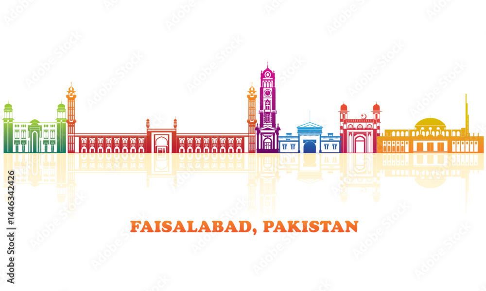 Colourfull Skyline panorama of city of Faisalabad, Pakistan - vector illustration