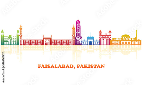 Obraz na płótnie Colourfull Skyline panorama of city of Faisalabad, Pakistan - vector illustration w salonie