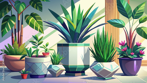 Graceful indoor plants bloom in glossy ceramic containers.
Perfect balance of nature and design in every pot.
Realistic textures bring freshness to digital decor.
White background enhances the soft 3D