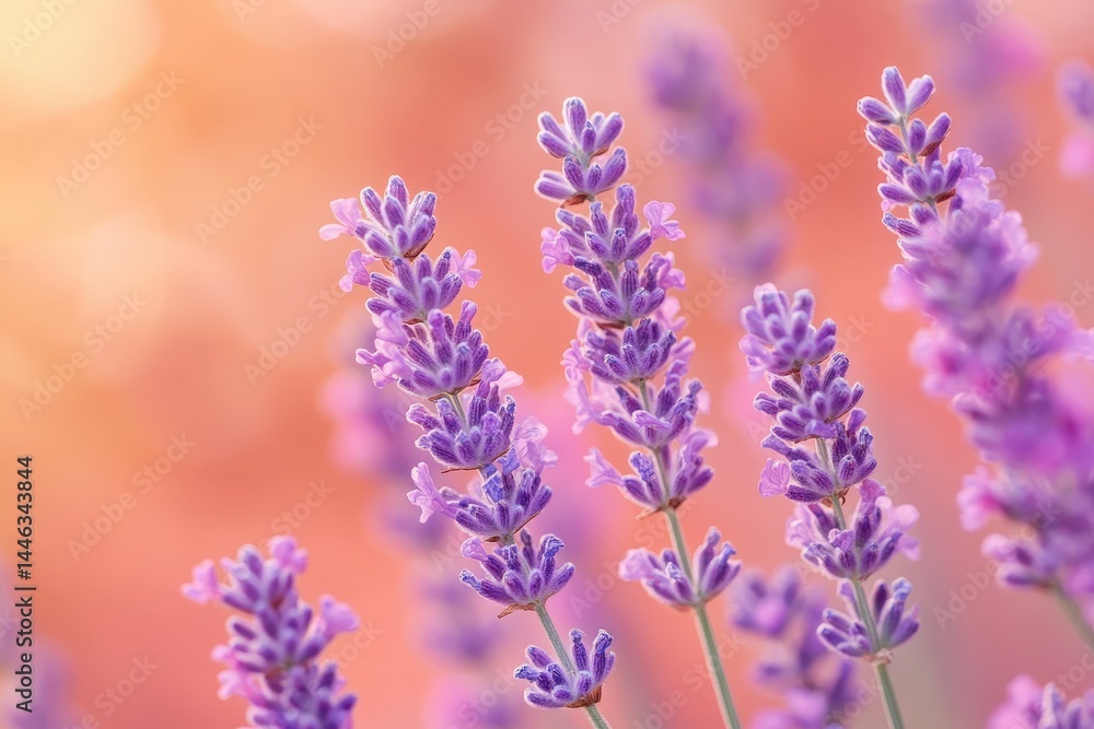 Obraz premium Soft focus view of vibrant purple lavender blossoms.