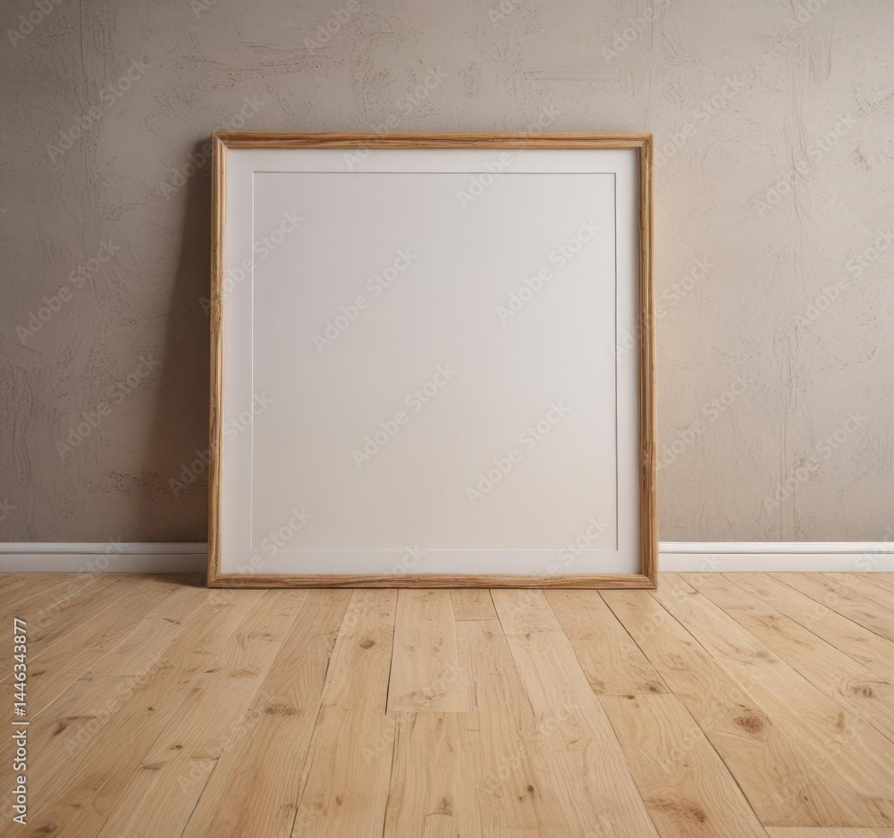 Modern empty frame on light wood floor Ideal for showcasing artwork or design , simple, product, wooden floor Modern empty frame on light wood floor Ideal for showcasing artwork or design , simple, product, wooden floor