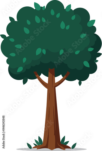 Tree with green leaves and brown trunk simple natural environment vector illustration 