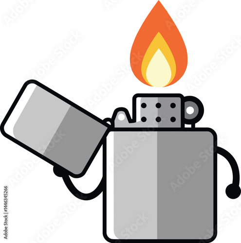 Metal lighter with orange and yellow flame vector illustration in simple style