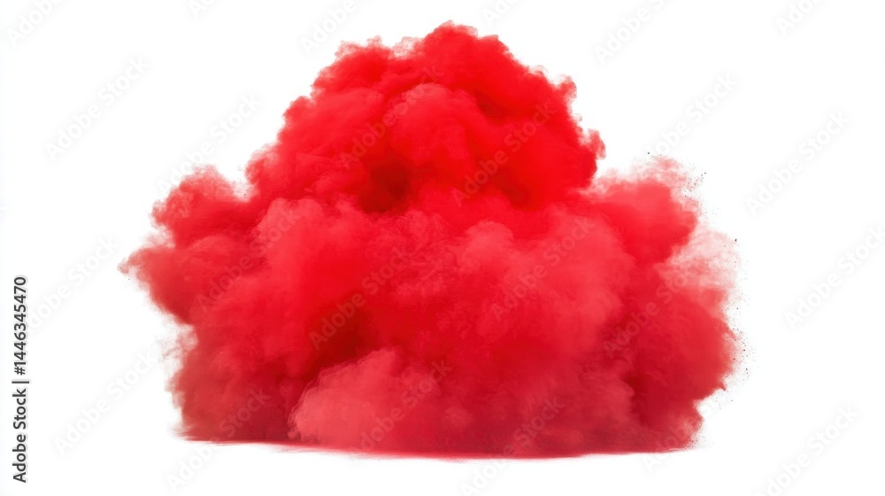 Fototapeta premium Vibrant red smoke cloud billowing against a white background, creating an artistic effect
