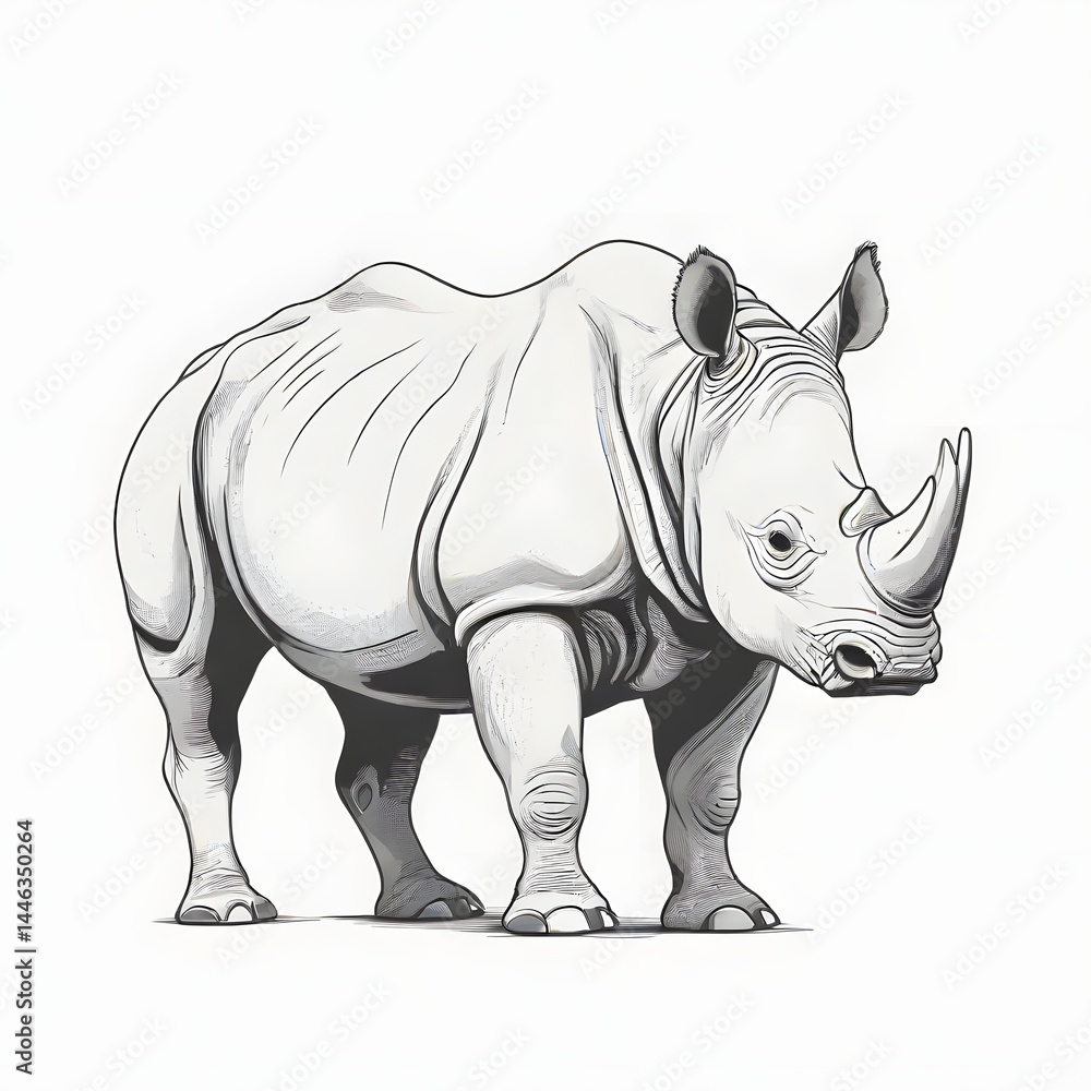 Flat vector illustration of a rhinoceros, clean lines, modern design, isolated on white background Flat vector illustration of a rhinoceros, clean lines, modern design, isolated on white background
