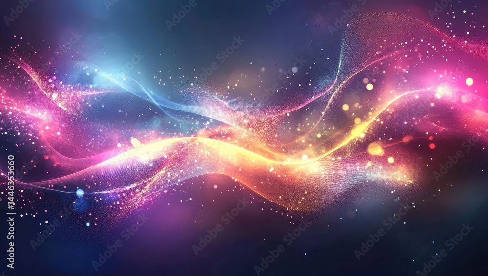 Fototapeta premium Abstract cosmic waves with vibrant colors and glowing particles