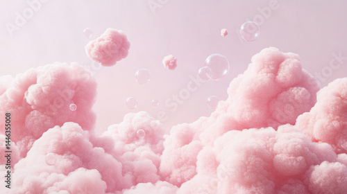 Dreamy Pink Clouds: Fluffy Texture and Pastel Tones in Serene Sky