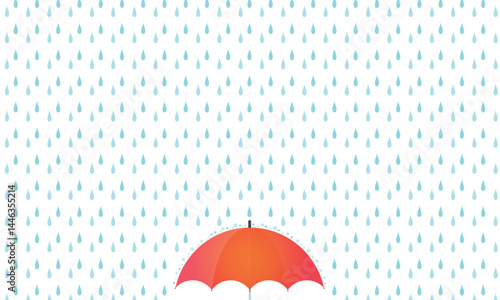 雨が赤い傘に当たって水が弾ける背景