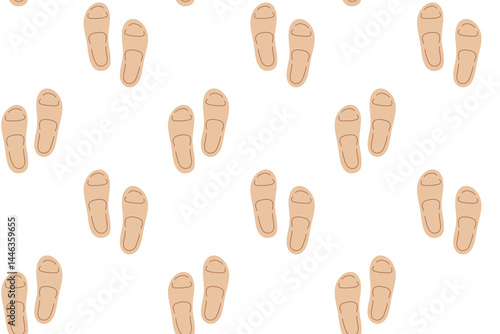 Beige house slippers seamless pattern on white background