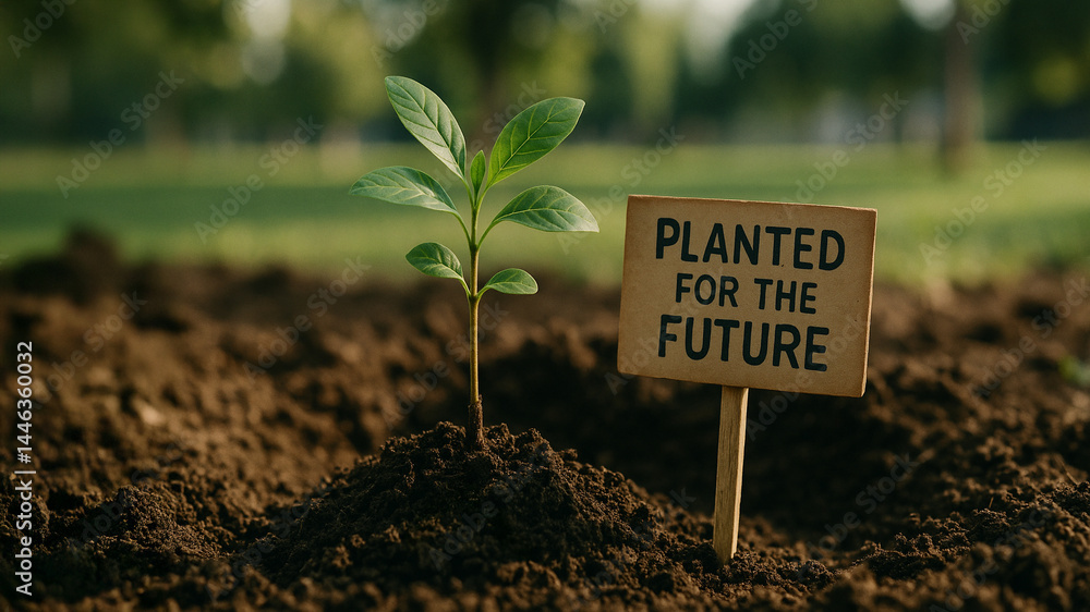 Seedling with Sign – Sustainability and Future Environmental Message