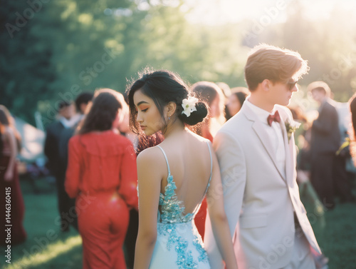 group of teens before high school dance candid journalistic photo sunset prom homecoming formal