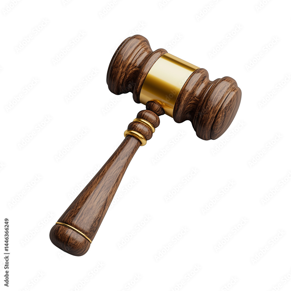 Wooden gavel in 3D render style on transparent background Wooden gavel in 3D render style on transparent background