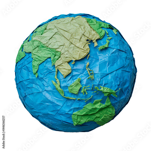 Crumpled Paper Globe Focused on Asia and Pacific