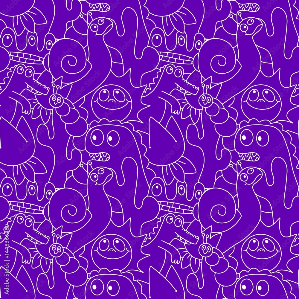 Cartoon doodle animals seamless monsters pattern for kids clothes print and wrapping paper and fabrics Cartoon doodle animals seamless monsters pattern for kids clothes print and wrapping paper and fabrics