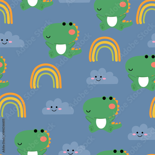 Wallpaper Mural Seamless pattern cartoon cute dinosaur cute sky element animal drawing for wallpaper and background Torontodigital.ca