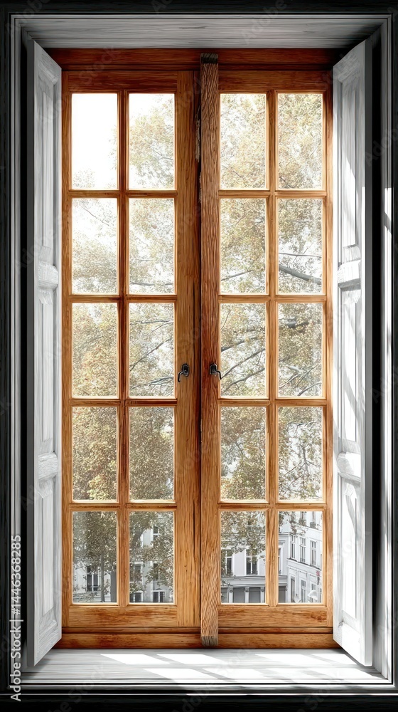 Fototapeta premium Open wooden window view
