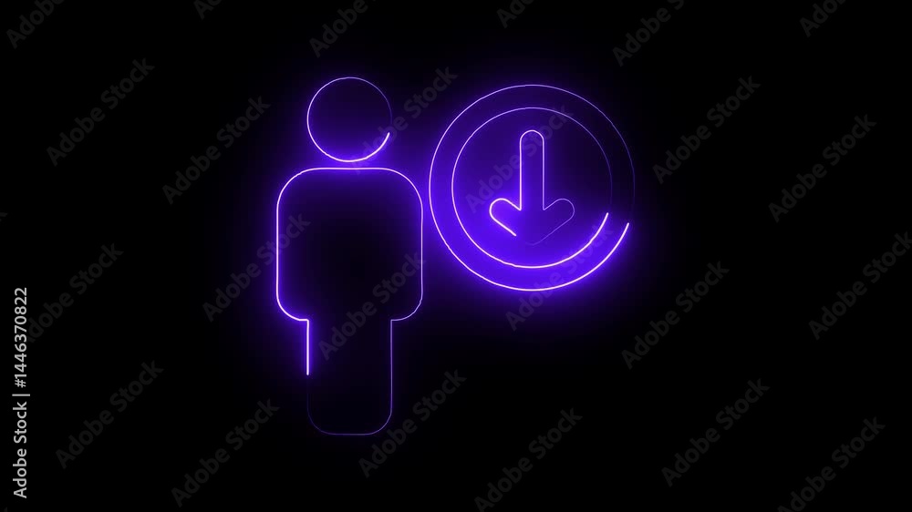 Glowing neon down-arrow icon isolated on black background. HD Video motion graphic animation Glowing neon down-arrow icon isolated on black background. HD Video motion graphic animation