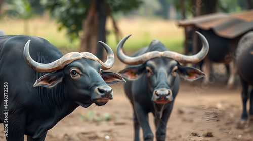 Thailand buffalo on his farm.