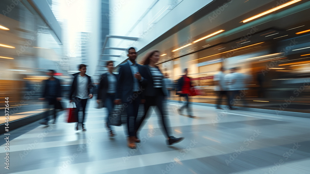 Obraz premium Walking people soft motion, abstract art with blur and motion effect, postmodernism style