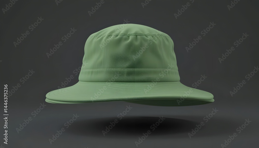 Fototapeta premium Close-up of Green Bucket Hat on a Dark Background, Casual Headwear