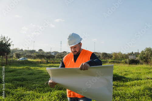 Obraz na płótnie Engineer With The Project Of A Soccer Pitch w salonie