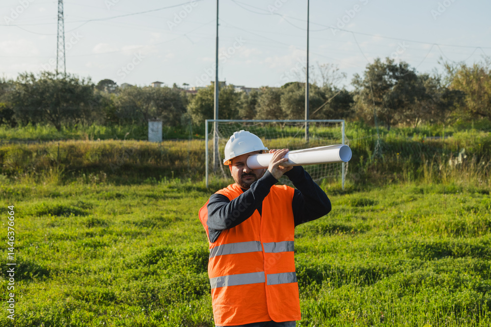 Engineer Using Document As Binoculars