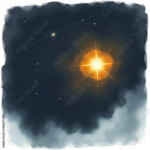 Mysterious dark dust and gas veiling distant stars' light. Celestial Veil. Illustration