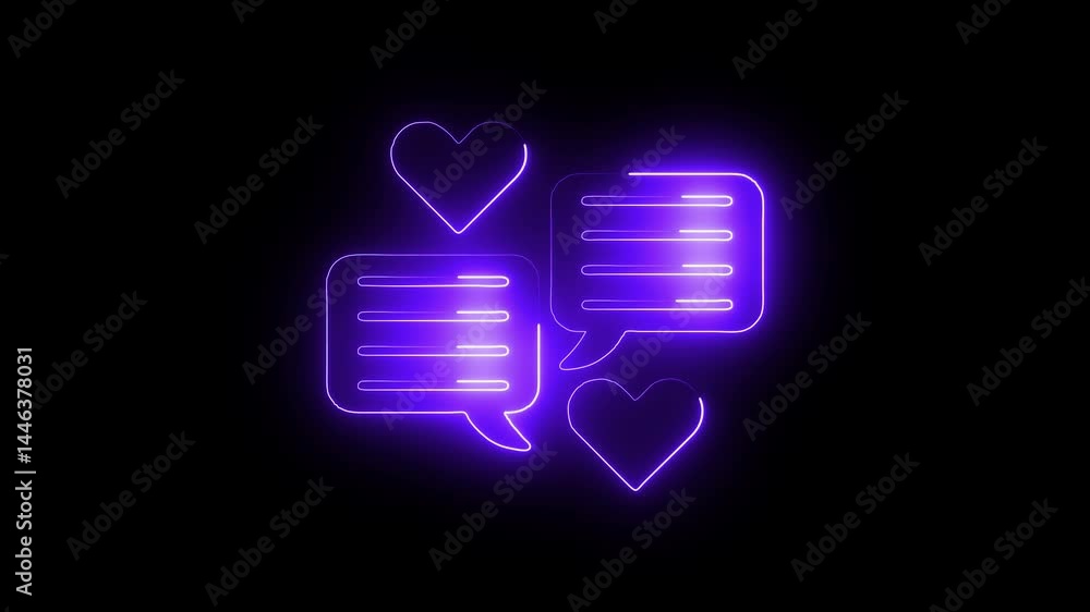 Glowing neon chat icon isolated on black background. HD Video motion graphic animation Glowing neon chat icon isolated on black background. HD Video motion graphic animation