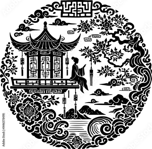 sketch vector illustration silhouette design icon logo symbol decoration scenery temple sacred cultural and religion classic vintage abstract