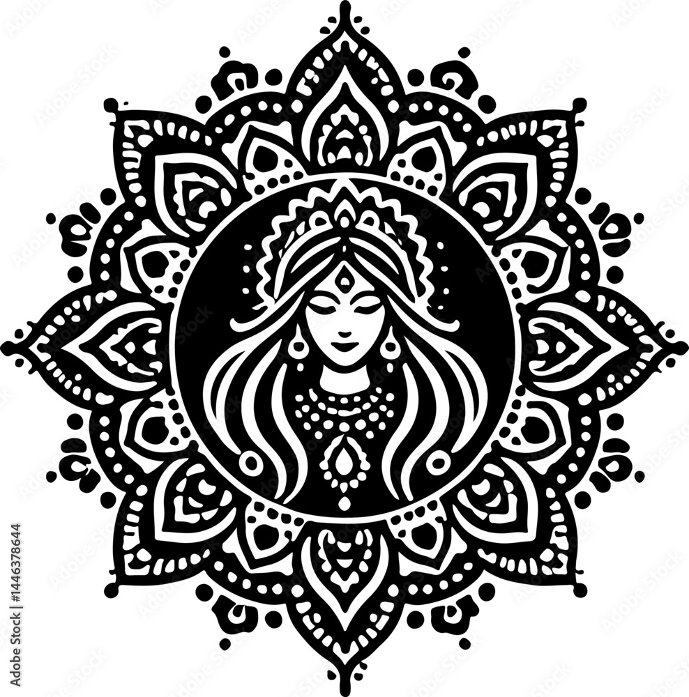 Fototapeta premium sketch vector illustration silhouette design icon logo symbol god goddess abstract vintage classic ethnic traditional indian aztec maya american