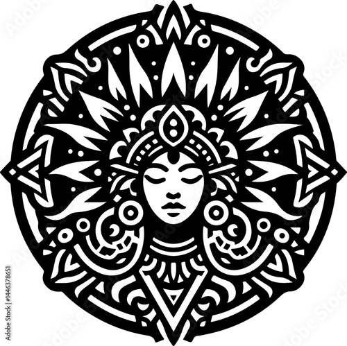 sketch vector illustration silhouette design icon logo symbol god goddess mandala rosette abstract vintage classic ethnic traditional indian aztec maya