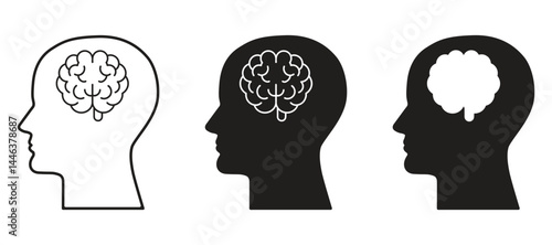 Human Brain Icons Silhouette Vector Illustration.