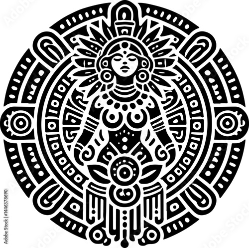 sketch vector illustration silhouette design icon logo symbol god goddess mandala rosette abstract vintage classic ethnic traditional indian aztec maya american