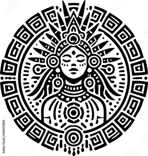 sketch vector illustration silhouette design icon logo symbol god goddess abstract vintage classic ethnic traditional indian aztec maya american