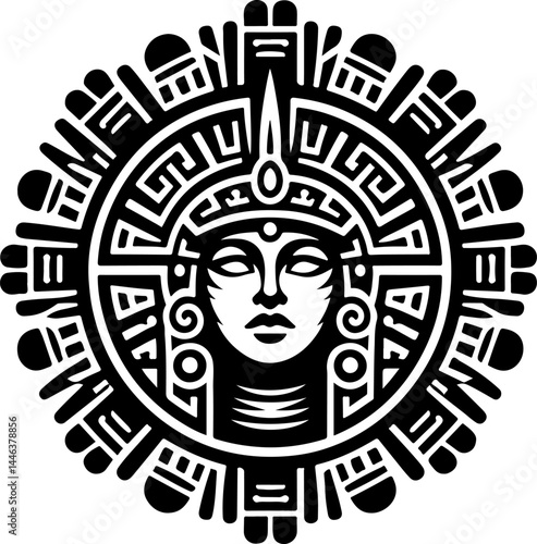 sketch vector illustration silhouette design icon logo symbol god goddess mandala rosette abstract vintage classic ethnic traditional indian aztec maya