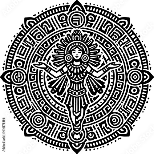 sketch vector illustration silhouette design icon logo symbol god goddess mandala rosette abstract vintage classic ethnic traditional indian aztec maya american