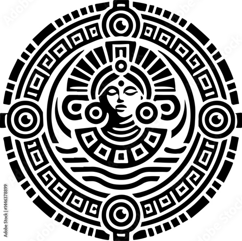 sketch vector illustration silhouette design icon logo symbol god goddess mandala rosette abstract vintage classic ethnic traditional indian aztec maya