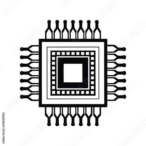 CPU Microprocessor Circuit Minimalist Chip Design with Black Square Core and Pins