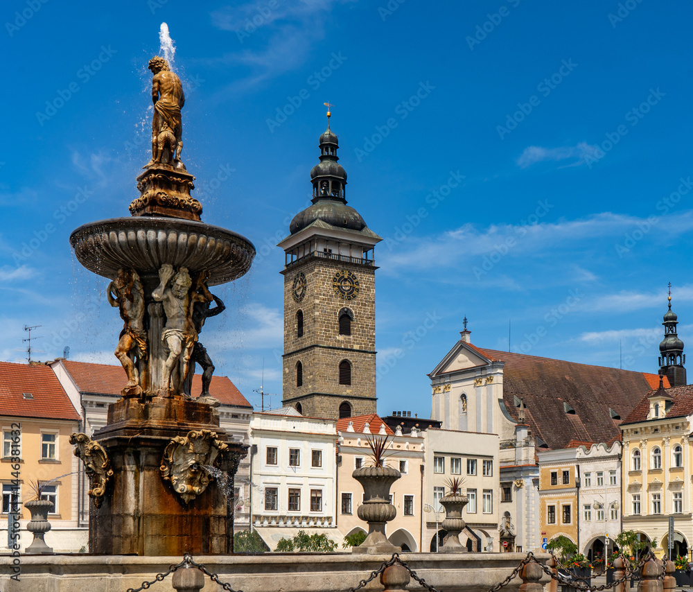Obraz premium Samson fountain in Ceske Budejovice, South Bohemia