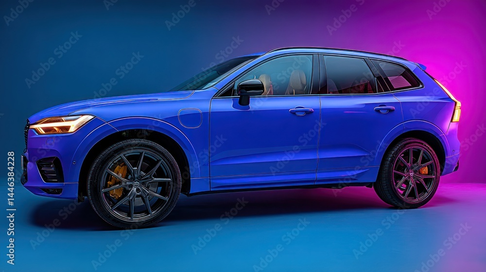 Obraz premium Sleek blue SUV. Wheel arch, detail. Elegant trim accents