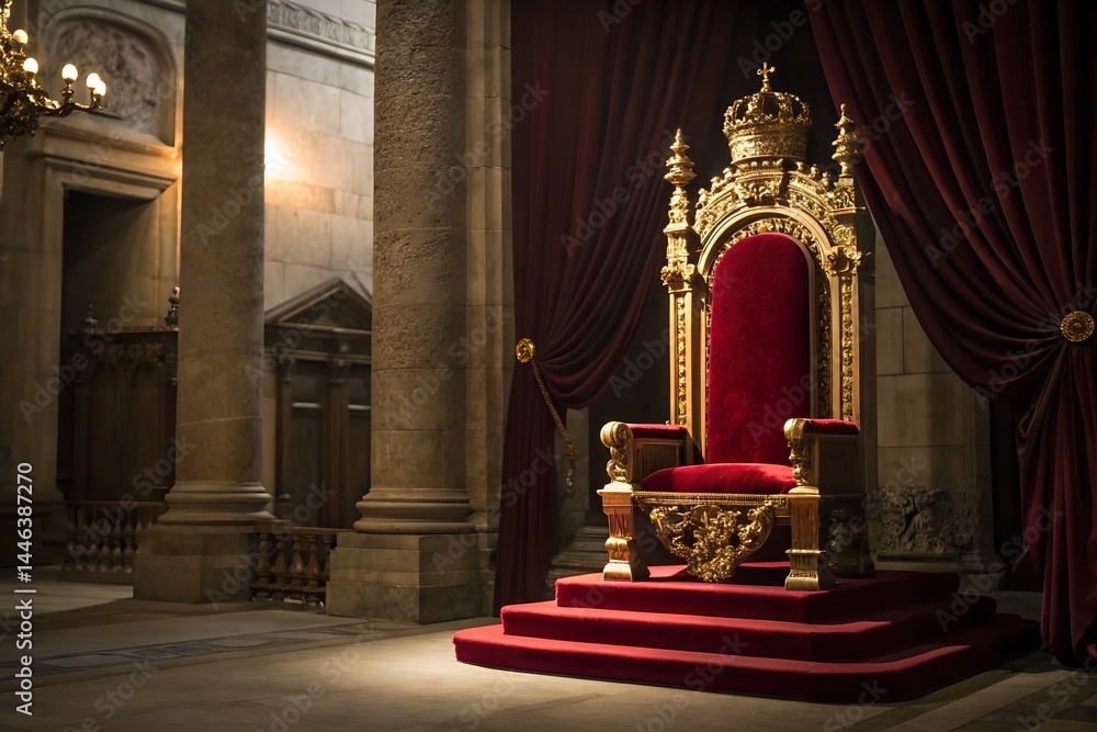 Luxury Throne Chair in Dimly Lit Royal Hall - Fantasy Royalty Concept Luxury Throne Chair in Dimly Lit Royal Hall - Fantasy Royalty Concept