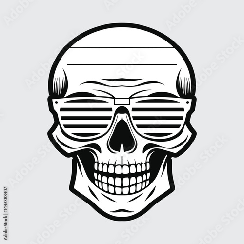 Stylized Skull with Shutter Shades – High Contrast Black and White Graphic Art