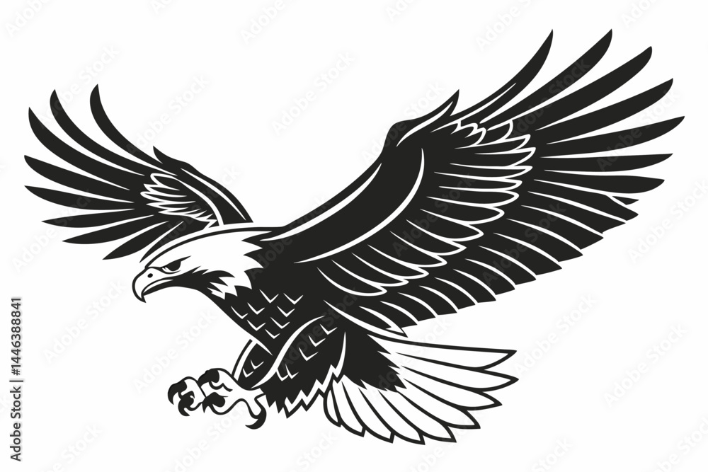 Obraz premium Striking Black & White Eagle Dynamic Flight, Detailed Feathers, Strong Talons