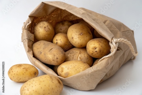 A bag of potatoes is shown with a white background