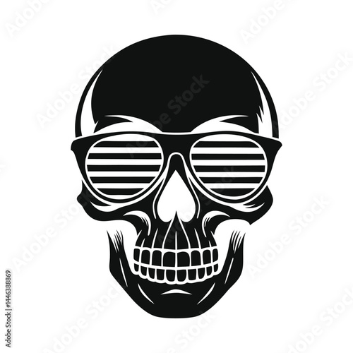 Cool Skull with Shutter Shades – Black and White Graphic Art, High Contrast