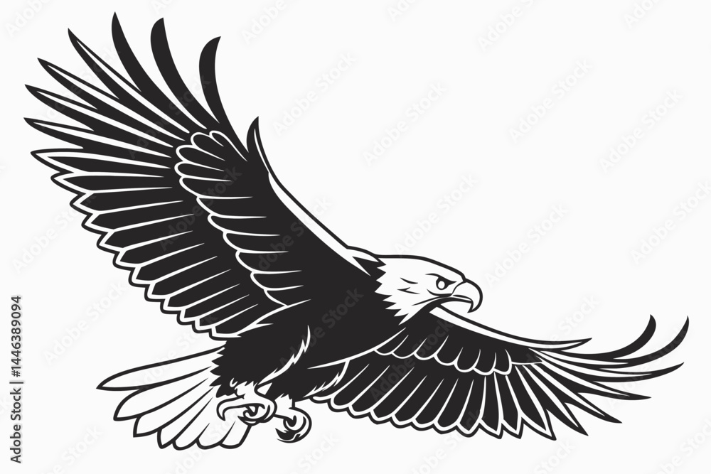Fototapeta premium Striking Monochrome Eagle in Flight, Wings Spread, Talons Extended, Isolated Art