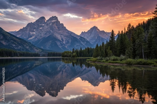 A beautiful mountain range with a lake in the foreground