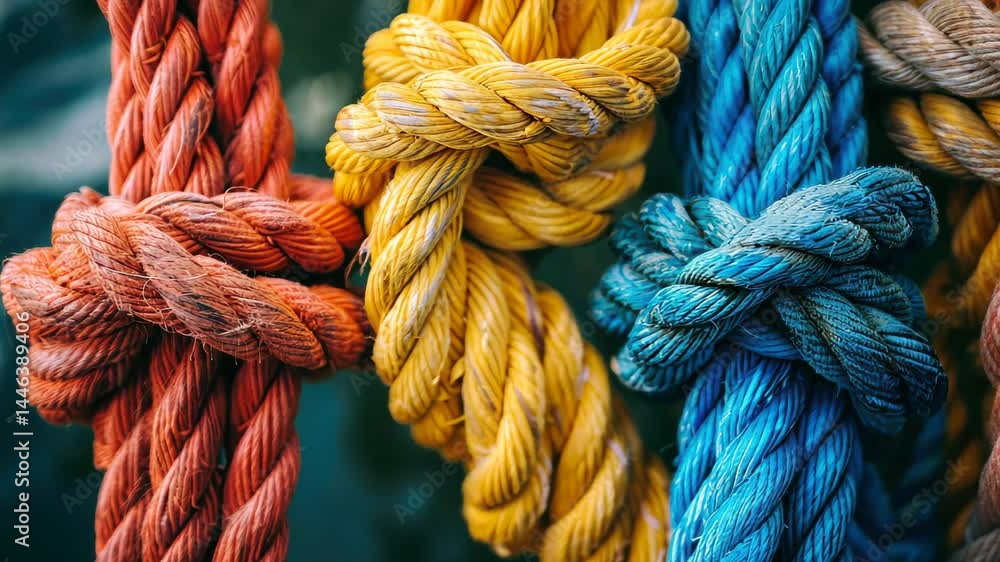 Different ropes intricately woven into a knot, a visual metaphor for teamwork and collaboration. Ai Generated. Different ropes intricately woven into a knot, a visual metaphor for teamwork and collaboration. Ai Generated.