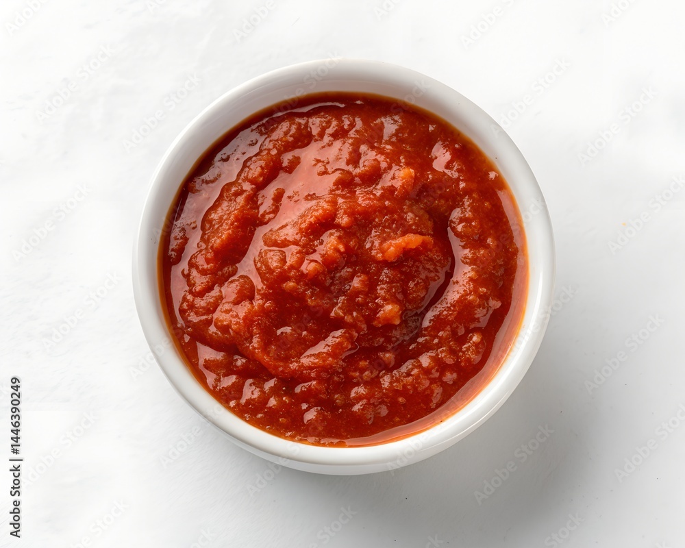 Spicy Red Sauce in Ceramic Bowl on White Background Spicy Red Sauce in Ceramic Bowl on White Background