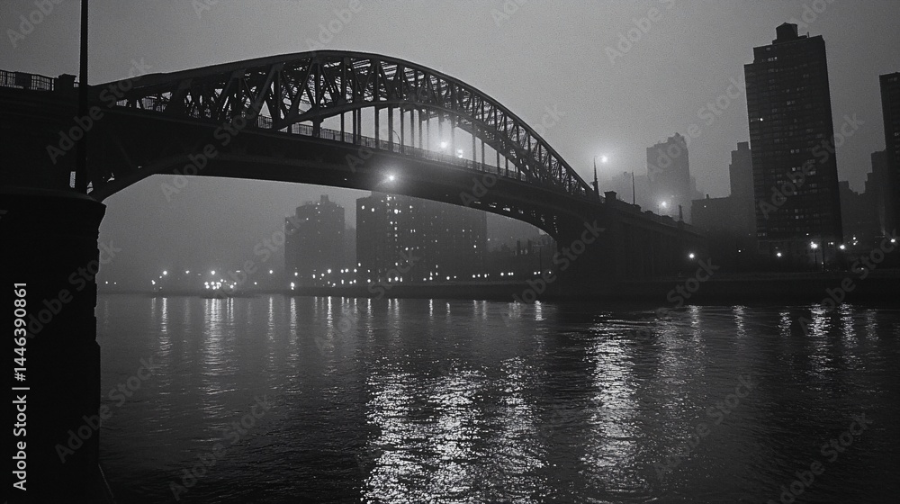 Obraz premium Urban bridge spanning a waterway at twilight.